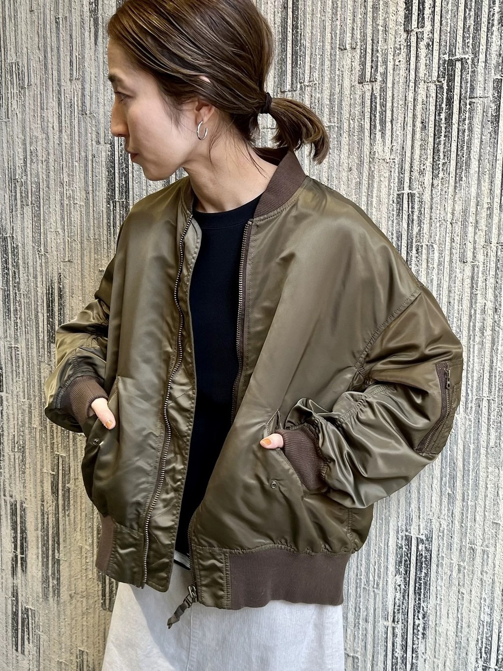 Olive Green Satin Bomber Jacket